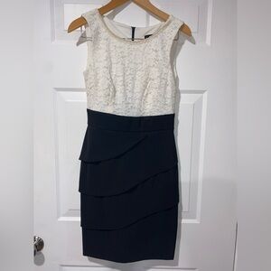 Connected Apparel Black and Cream Lace Midi Dress